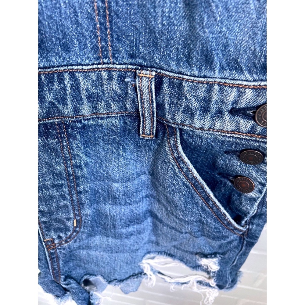American Eagle Distressed Denim Shortalls Medium Wash Womens Small Cotton AE - Picture 5 of 7